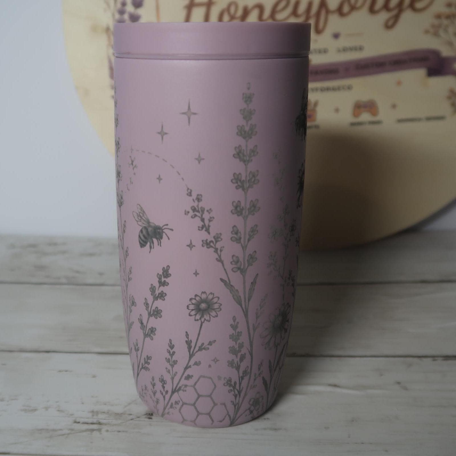 Bee Garden Engraved Simple Modern Tumbler | 16oz Floral Travel Mug | Cottage core Bee Cup | Laser Engraved Coffee Tumbler