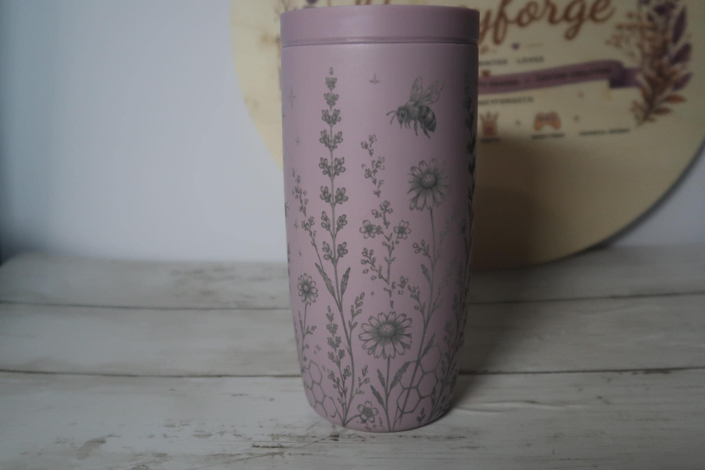 Bee Garden Engraved Simple Modern Tumbler | 16oz Floral Travel Mug | Cottage core Bee Cup | Laser Engraved Coffee Tumbler