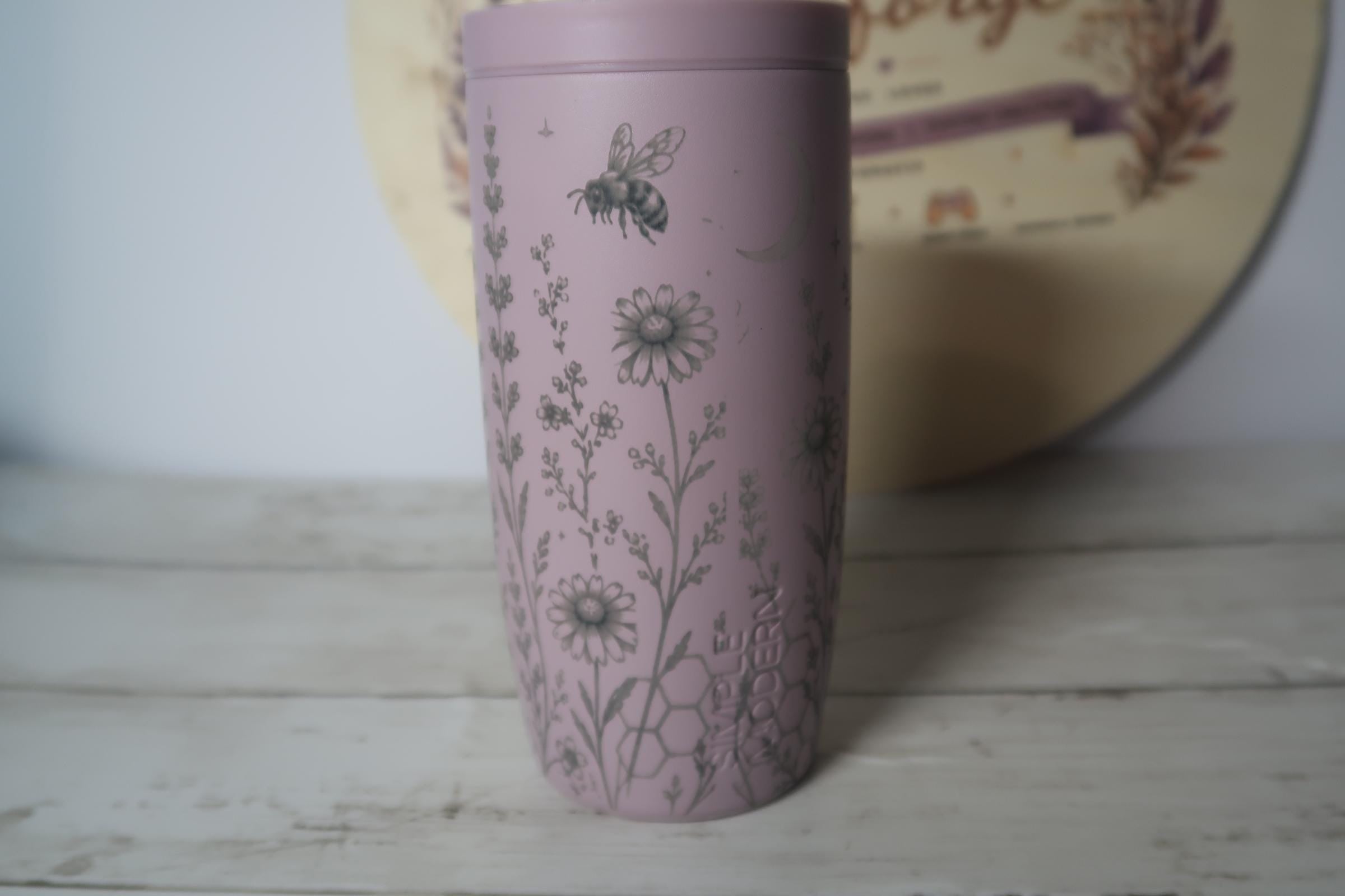 Bee Garden Engraved Simple Modern Tumbler | 16oz Floral Travel Mug | Cottage core Bee Cup | Laser Engraved Coffee Tumbler
