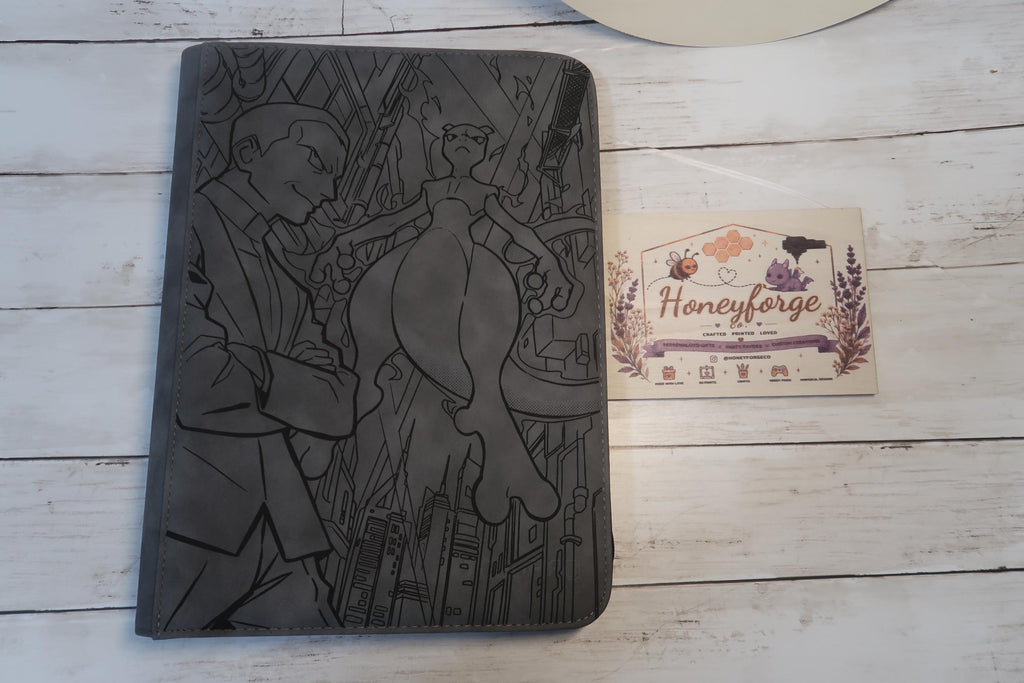 Mewtwo Inspired Laser Engraved TCG Binder | Holds 360 Cards | Custom Back Engraving Available