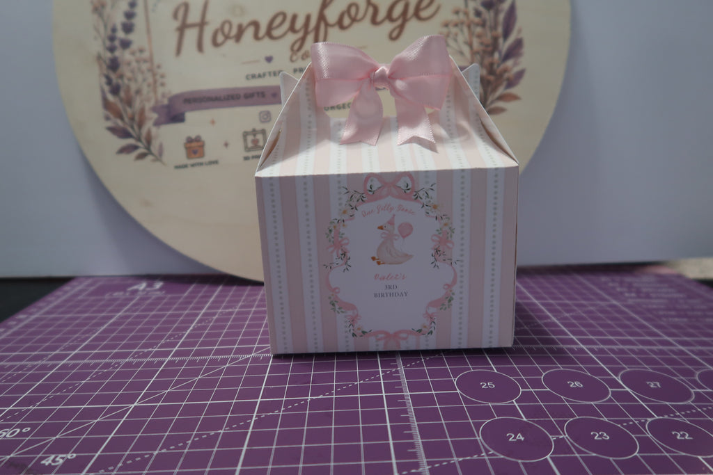 Personalized Goose Birthday Favor Box | One Silly Goose Party Box |Goose Birthday Decorations | Pink Bow Party Favor