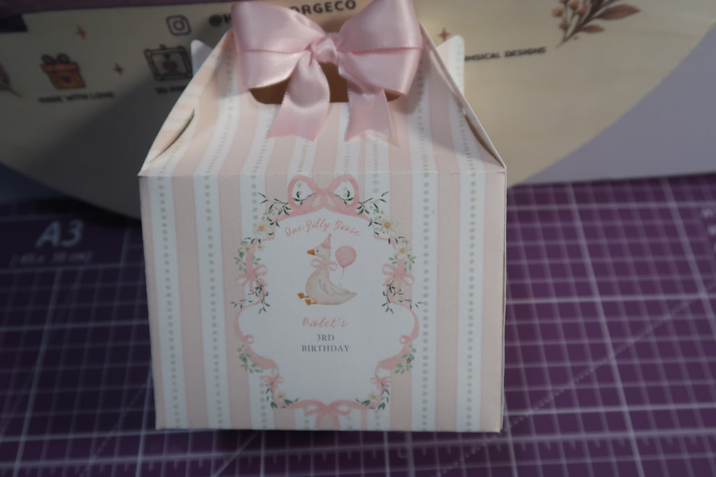 Personalized Goose Birthday Favor Box | One Silly Goose Party Box |Goose Birthday Decorations | Pink Bow Party Favor
