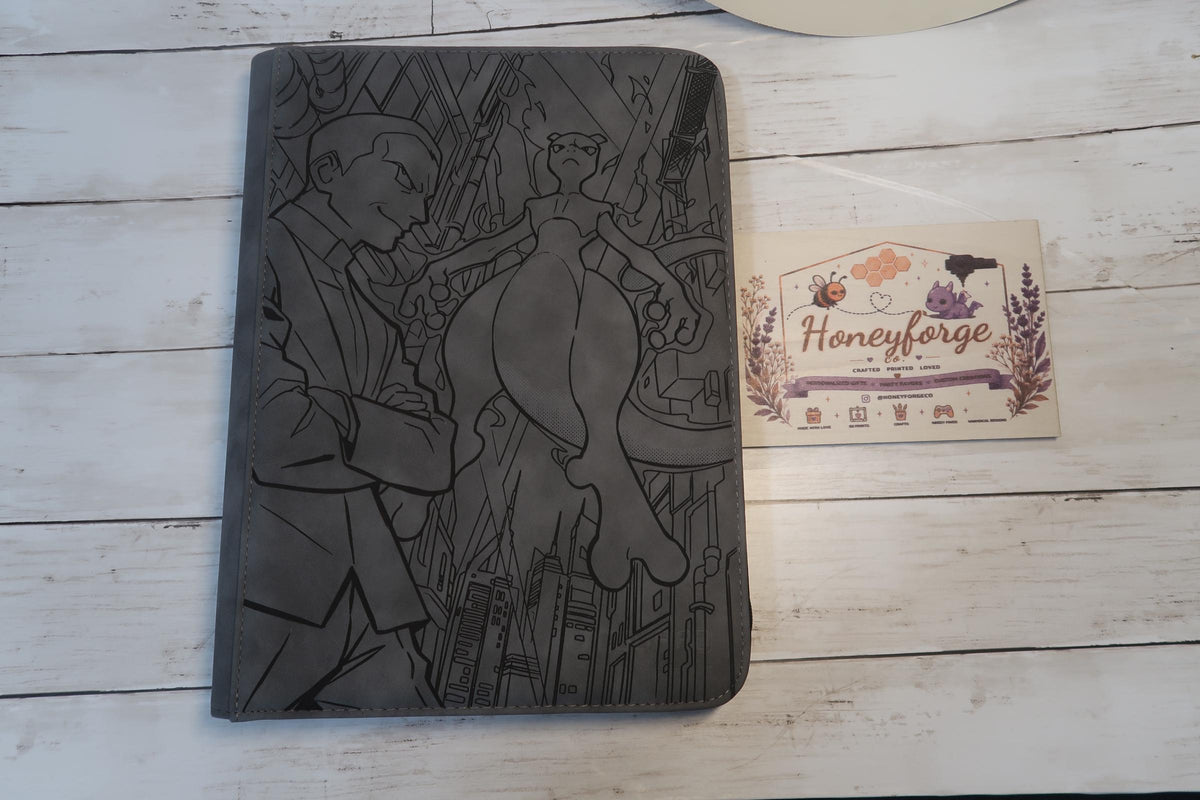 Mewtwo Inspired Laser Engraved TCG Guard 9-Pocket Binder | Custom Back Engraving Available