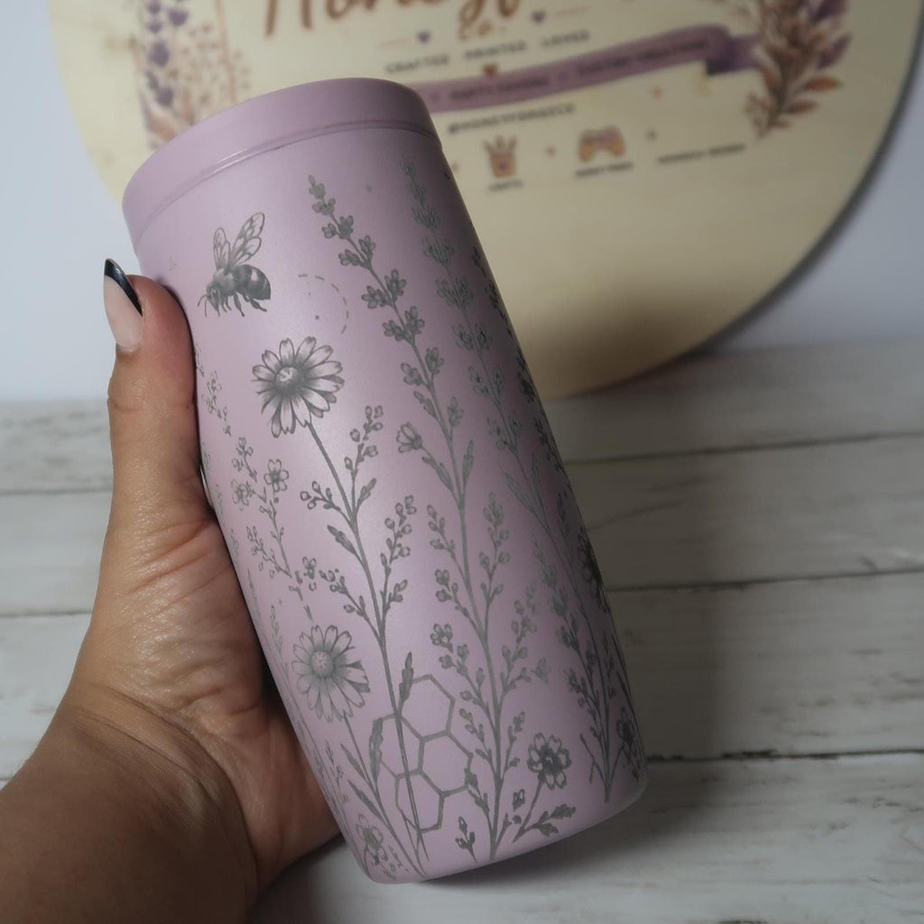 Laser Engraved Bee Garden Tumbler | 16oz Stainless Steel Travel Mug