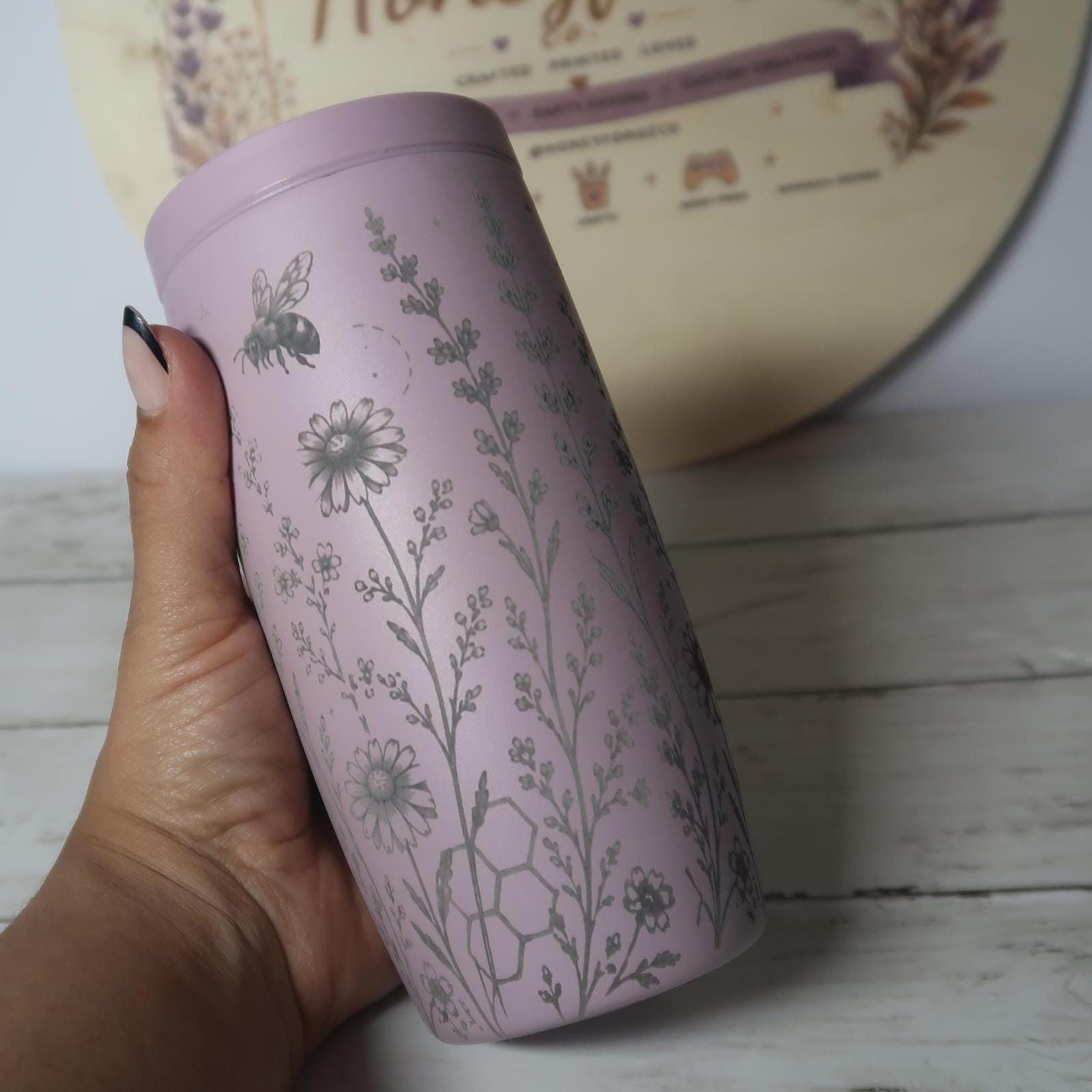 Laser Engraved Bee Garden Tumbler | 16oz Stainless Steel Travel Mug