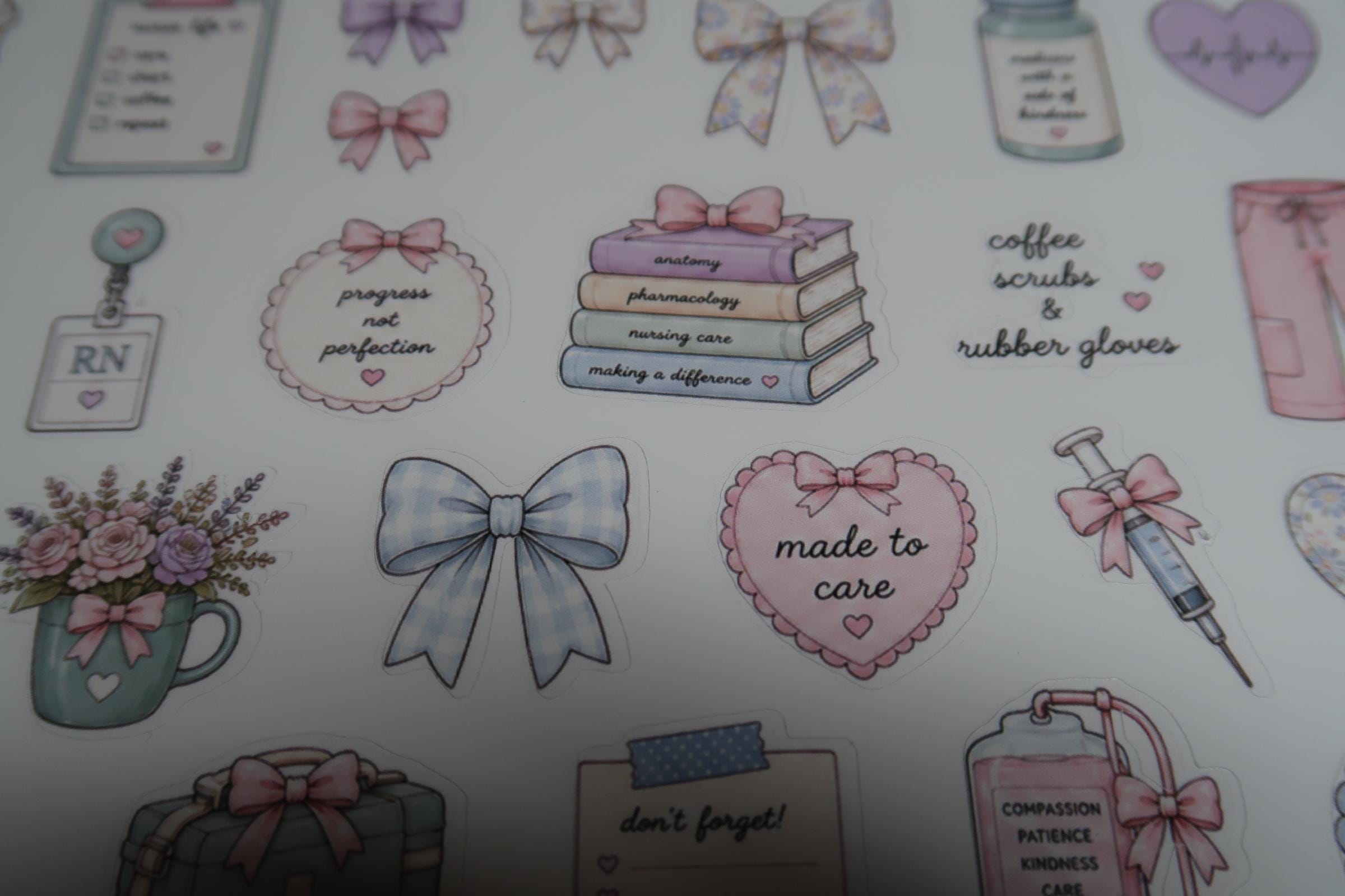 Coquette Nurse Sticker Sheet | Pastel Bow Medical Planner Decals