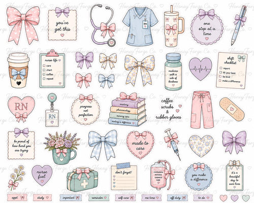 Coquette Nurse Sticker Sheet | Pastel Bow Medical Planner Decals