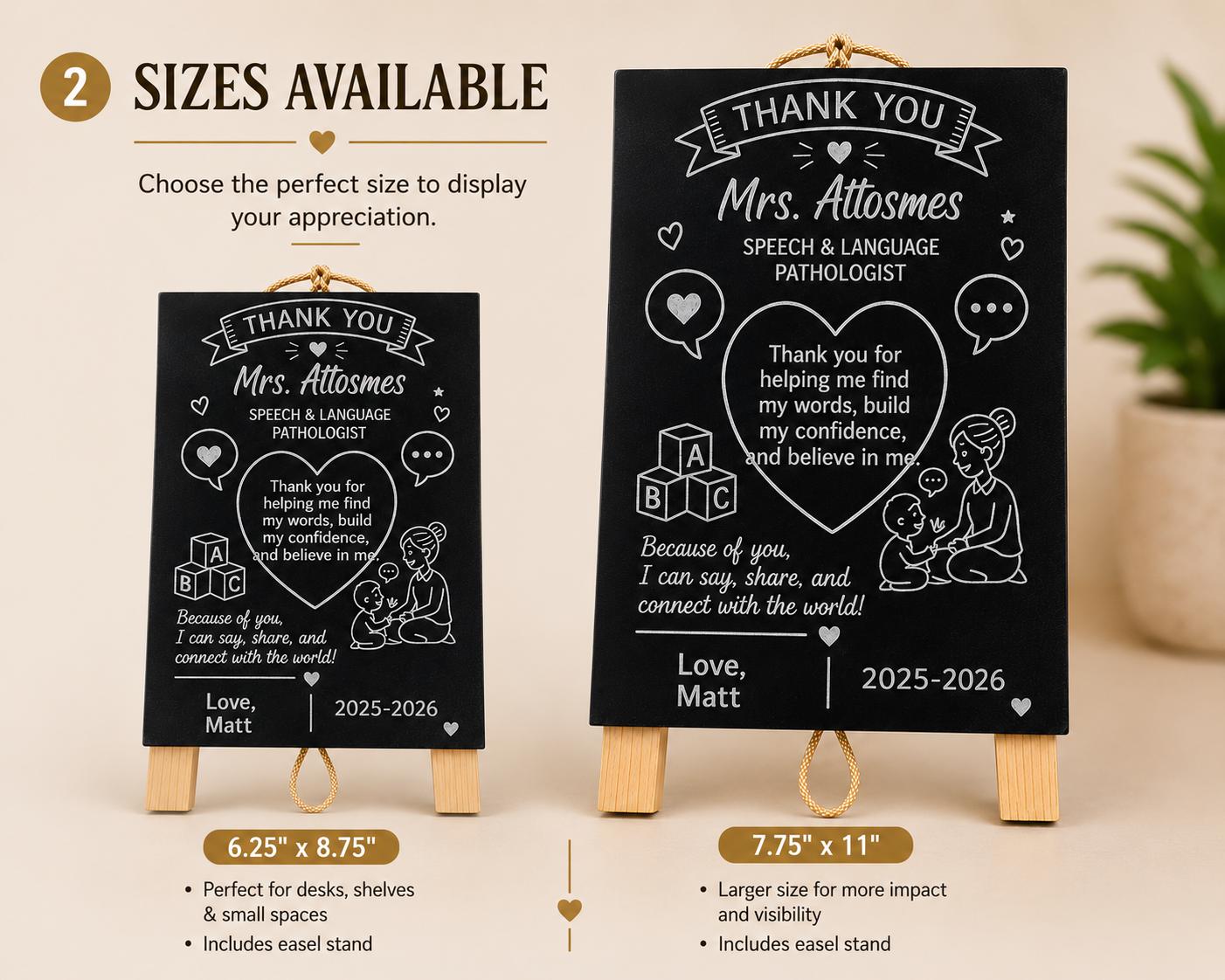 Personalized Teacher Appreciation Sign | Custom Speech Therapist Gift, Thank You Easel