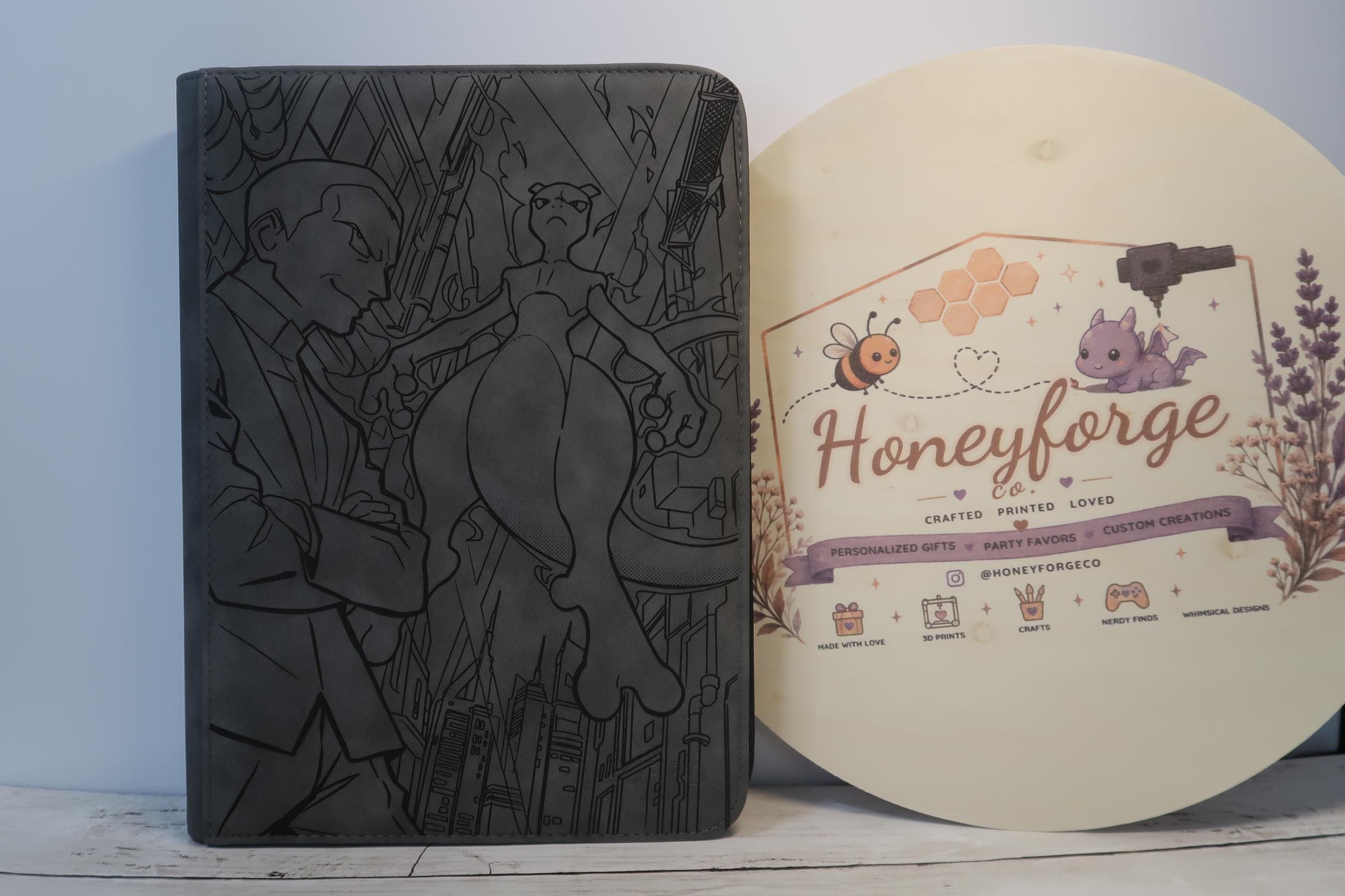 Mewtwo Inspired Laser Engraved TCG Binder | 360 Card Storage, Zipper Closure