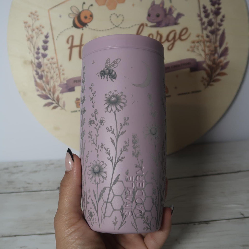 Laser Engraved Bee Garden Tumbler | 16oz Stainless Steel Travel Mug