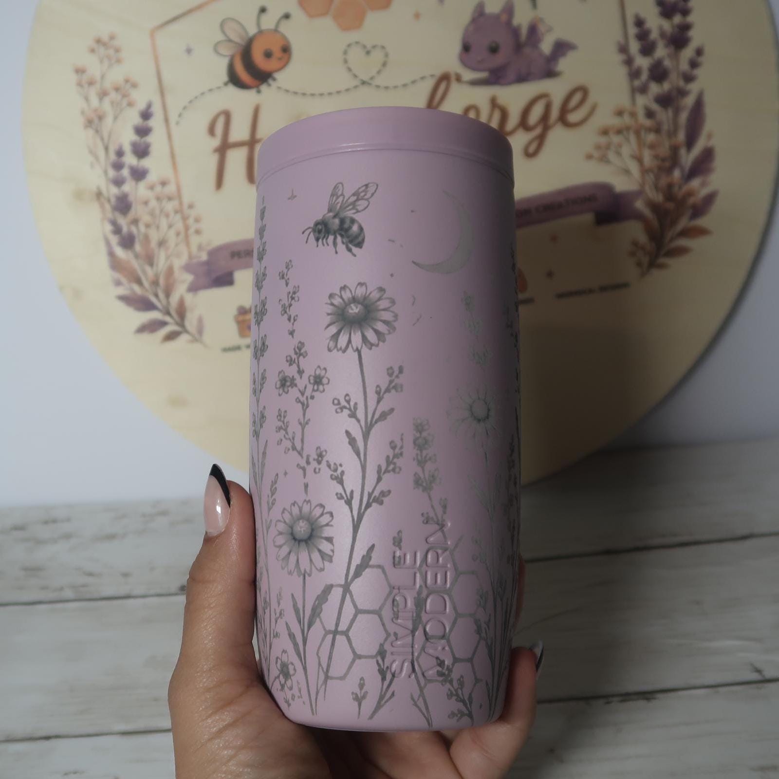 Laser Engraved Bee Garden Tumbler | 16oz Stainless Steel Travel Mug