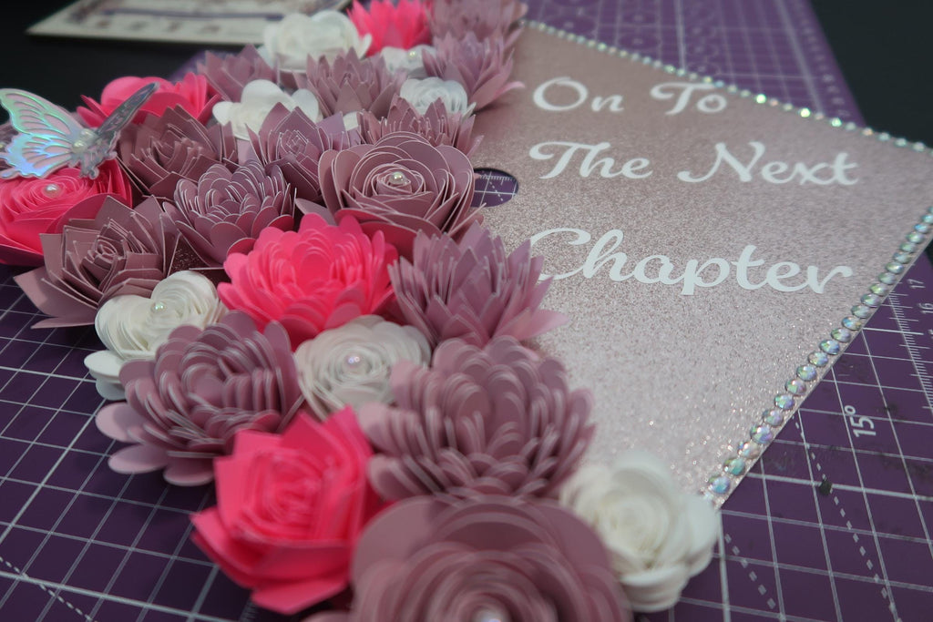 Graduation Cap Topper | Handmade Paper Flowers, Glitter Base, Custom Quote, Class of 2026