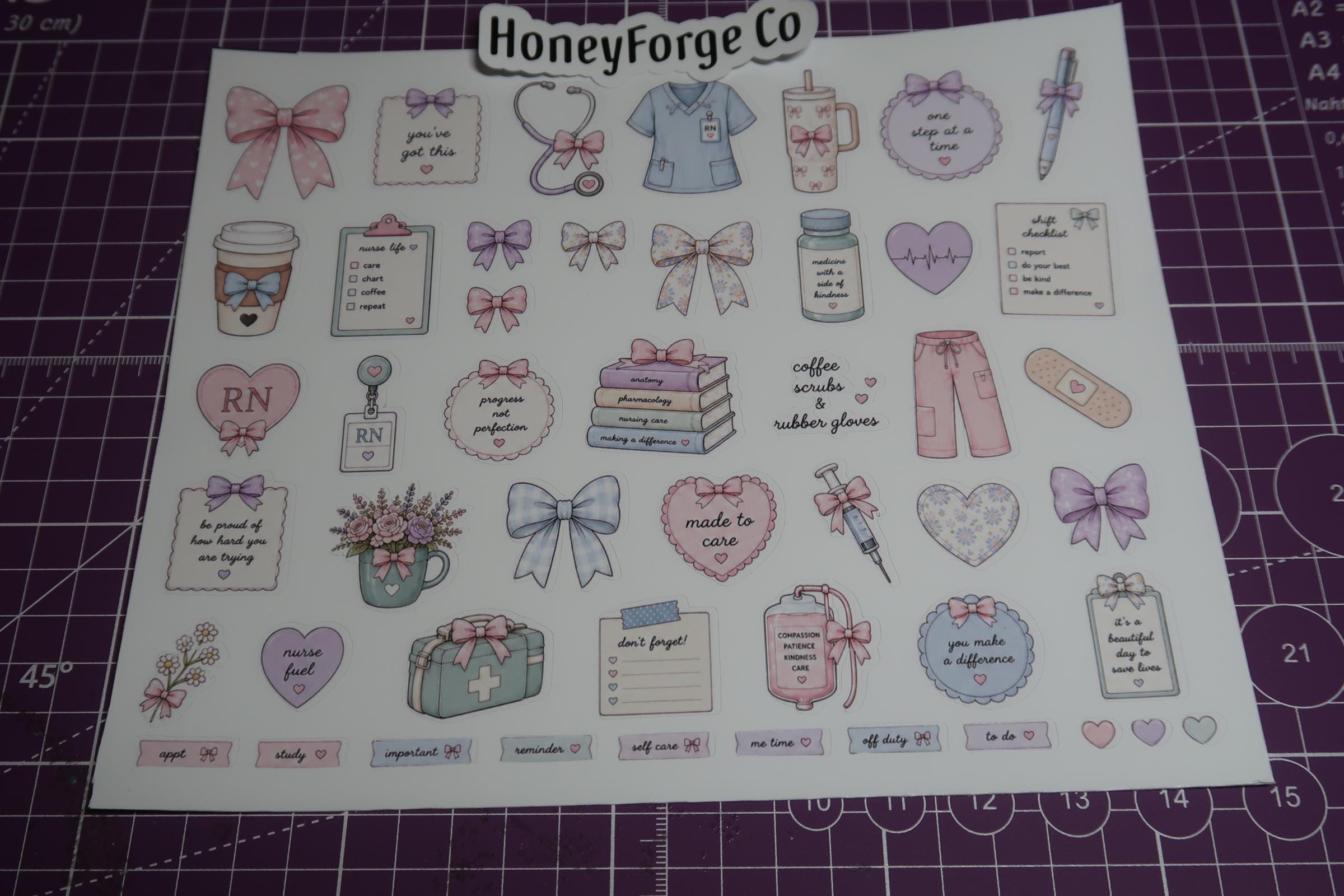 Coquette Nurse Sticker Sheet | Pastel Bow Medical Planner Decals