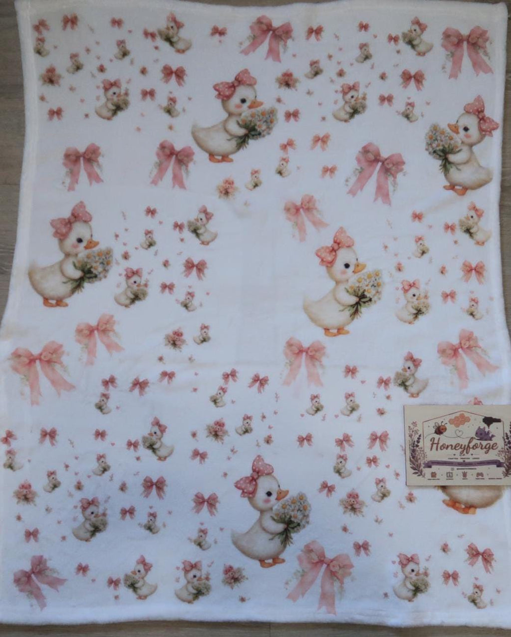 Personalized Duck Floral Baby Blanket | Pink Bow Nursery Plush Fleece