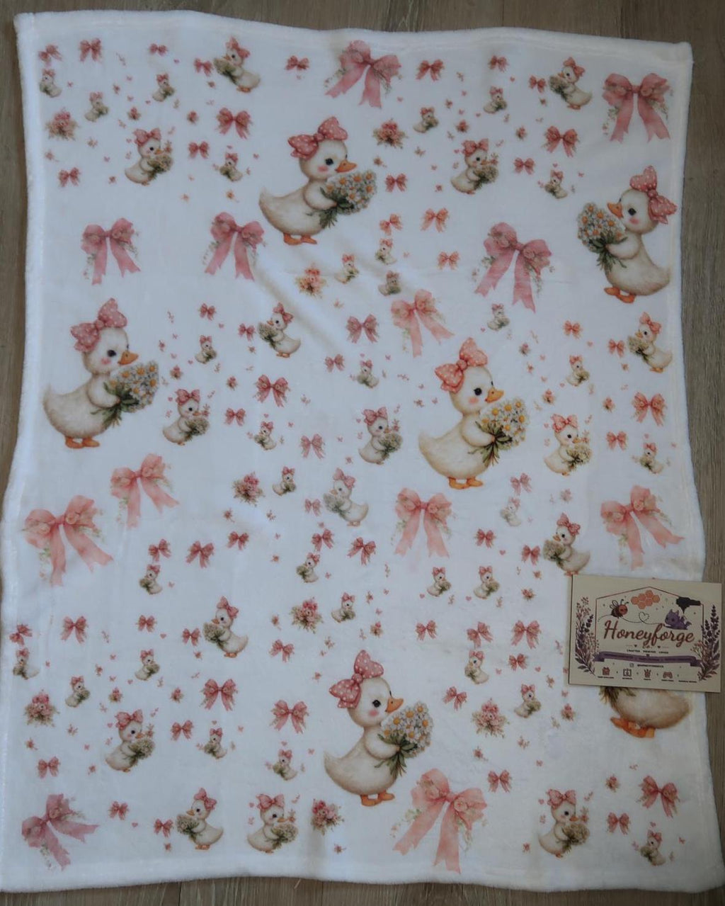 Personalized Duck Floral Baby Blanket | Pink Bow Nursery Plush Fleece