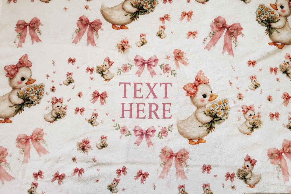 Personalized Duck Floral Baby Blanket | Pink Bow Nursery Plush Fleece
