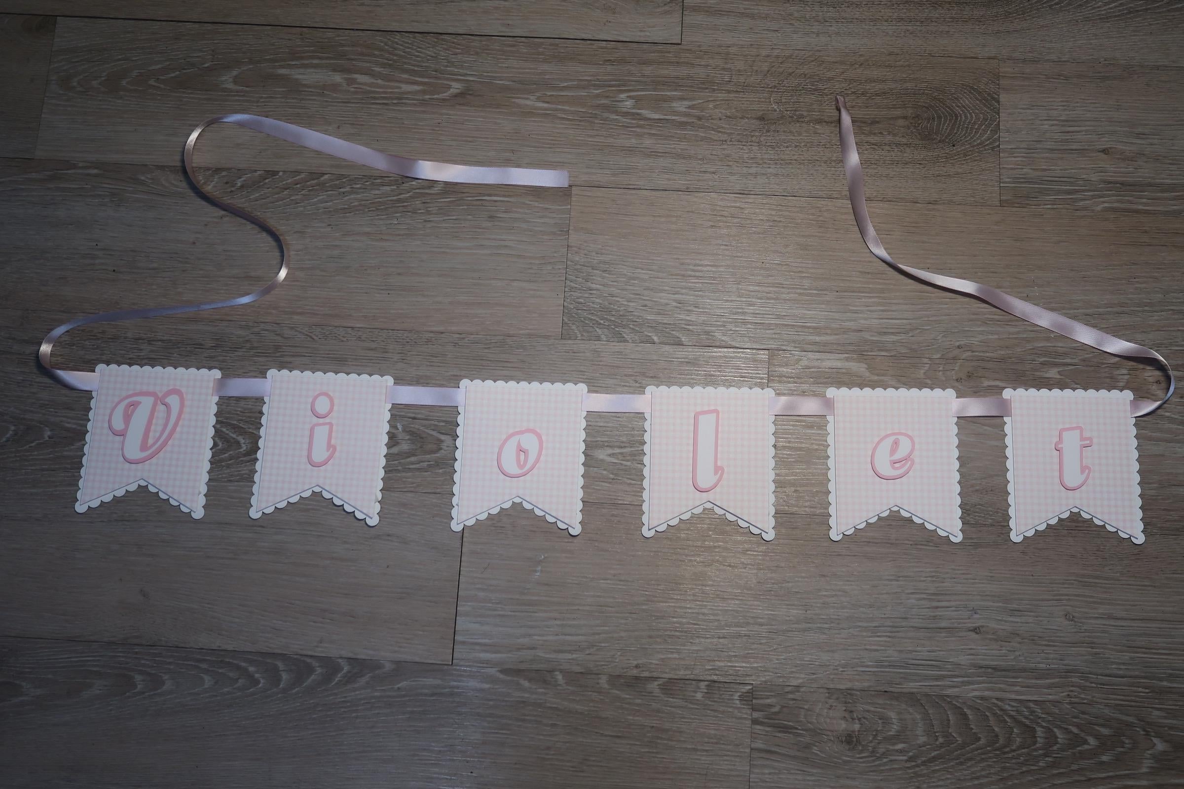 Personalized Goose Pink Gingham Birthday Banner | Baby Girl Party Decorations