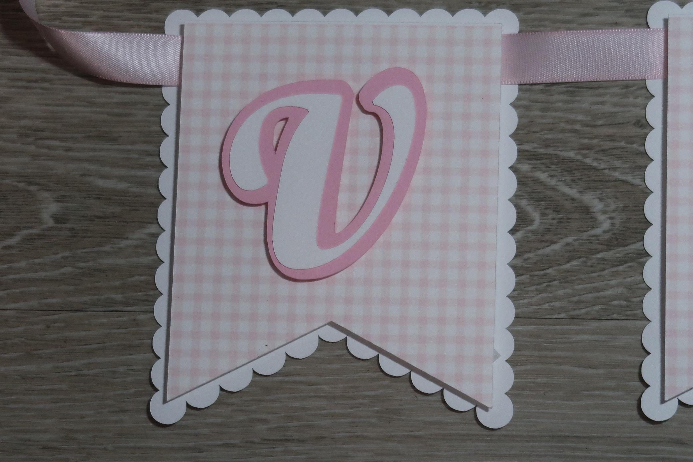 Personalized Goose Pink Gingham Birthday Banner | Baby Girl Party Decorations
