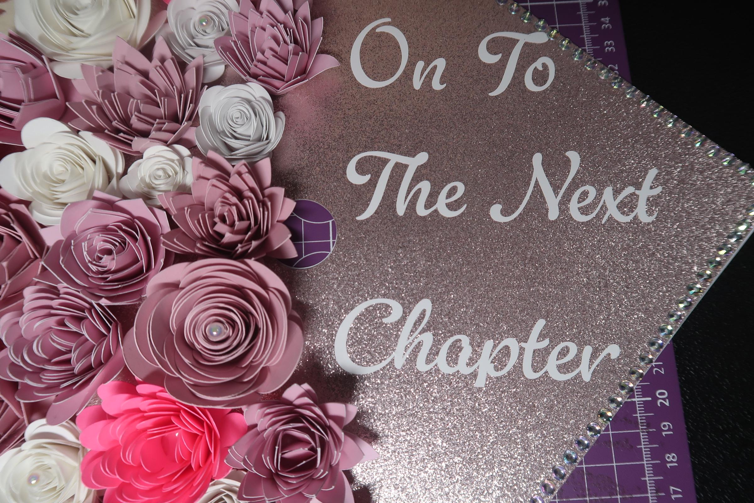 Graduation Cap Topper | Handmade Paper Flowers, Glitter Base, Custom Quote, Class of 2026