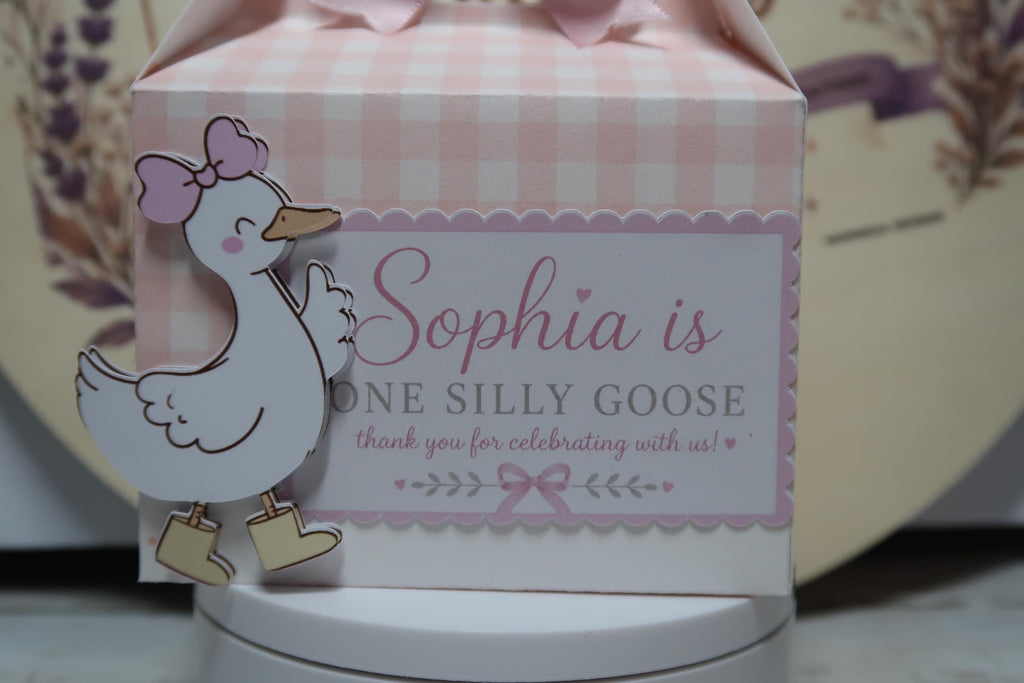 Personalized Goose Birthday Favor Box | One Silly Goose Party Box |Goose Birthday Decorations | Pink Bow Party Favor