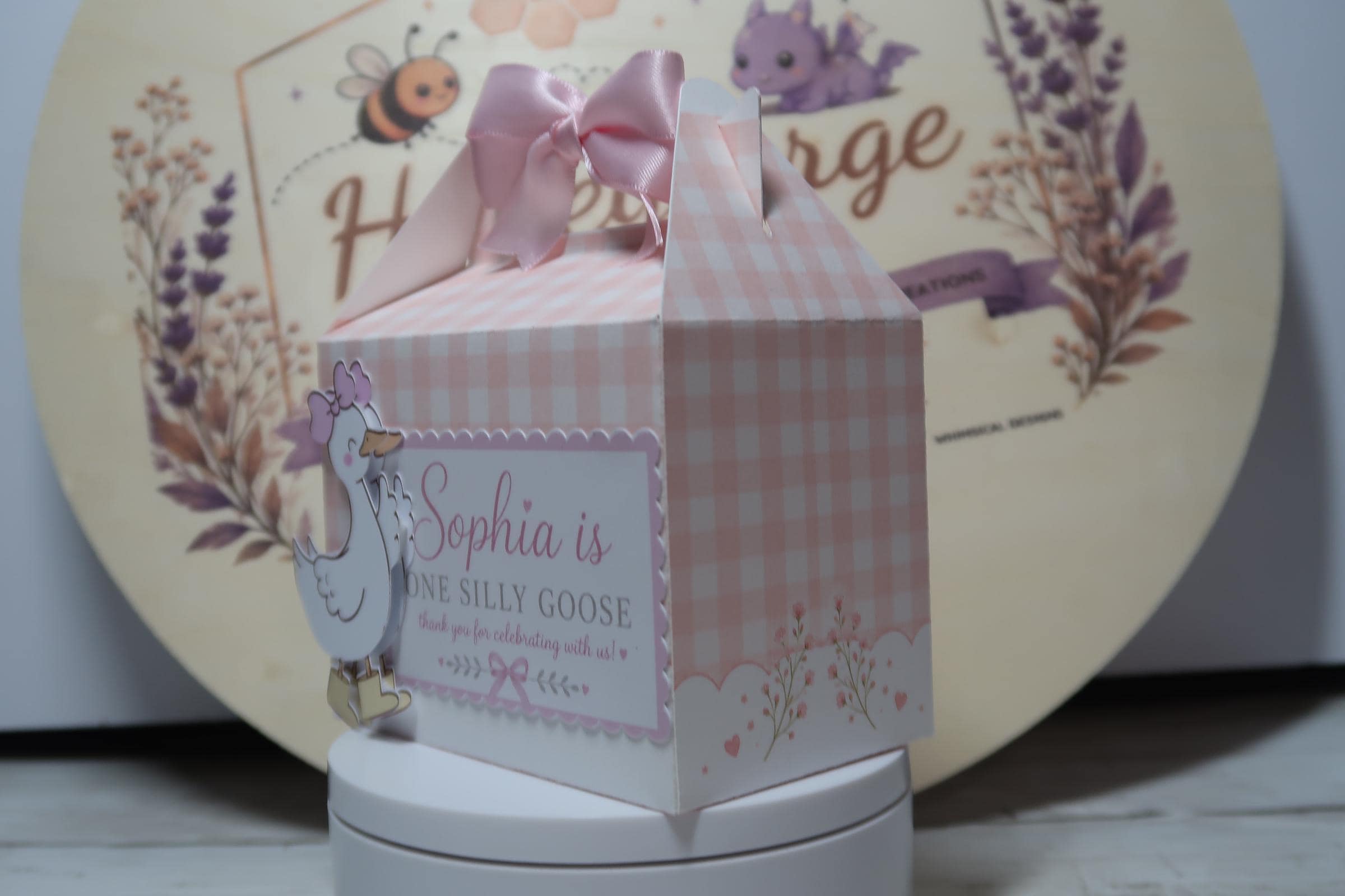 Personalized Goose Birthday Favor Box | One Silly Goose Party Box |Goose Birthday Decorations | Pink Bow Party Favor