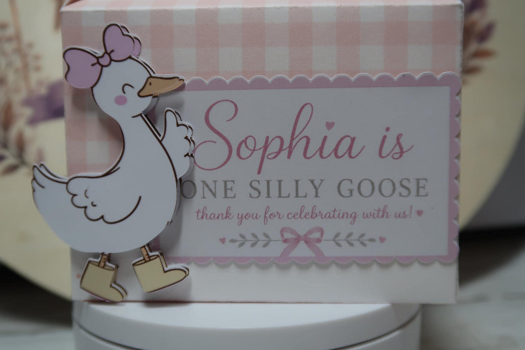Personalized Goose Birthday Favor Box | One Silly Goose Party Box |Goose Birthday Decorations | Pink Bow Party Favor