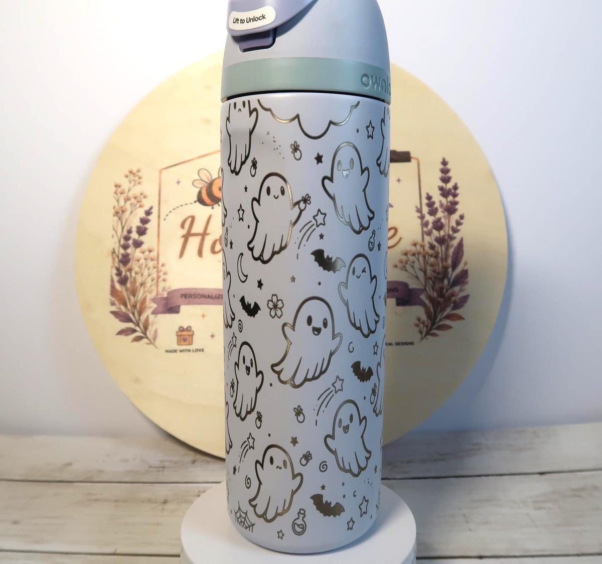 Owala FreeSip 24oz Halloween Ghost Water Bottle | Laser Engraved Stainless Steel Tumbler