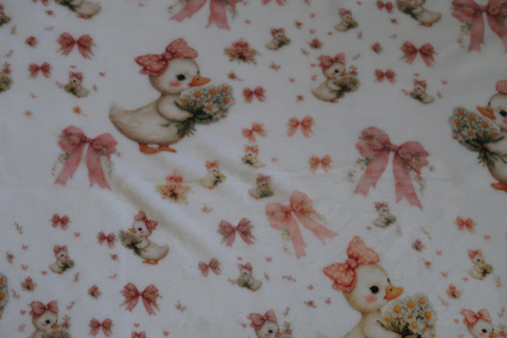 Personalized Duck Floral Baby Blanket | Pink Bow Nursery Plush Fleece
