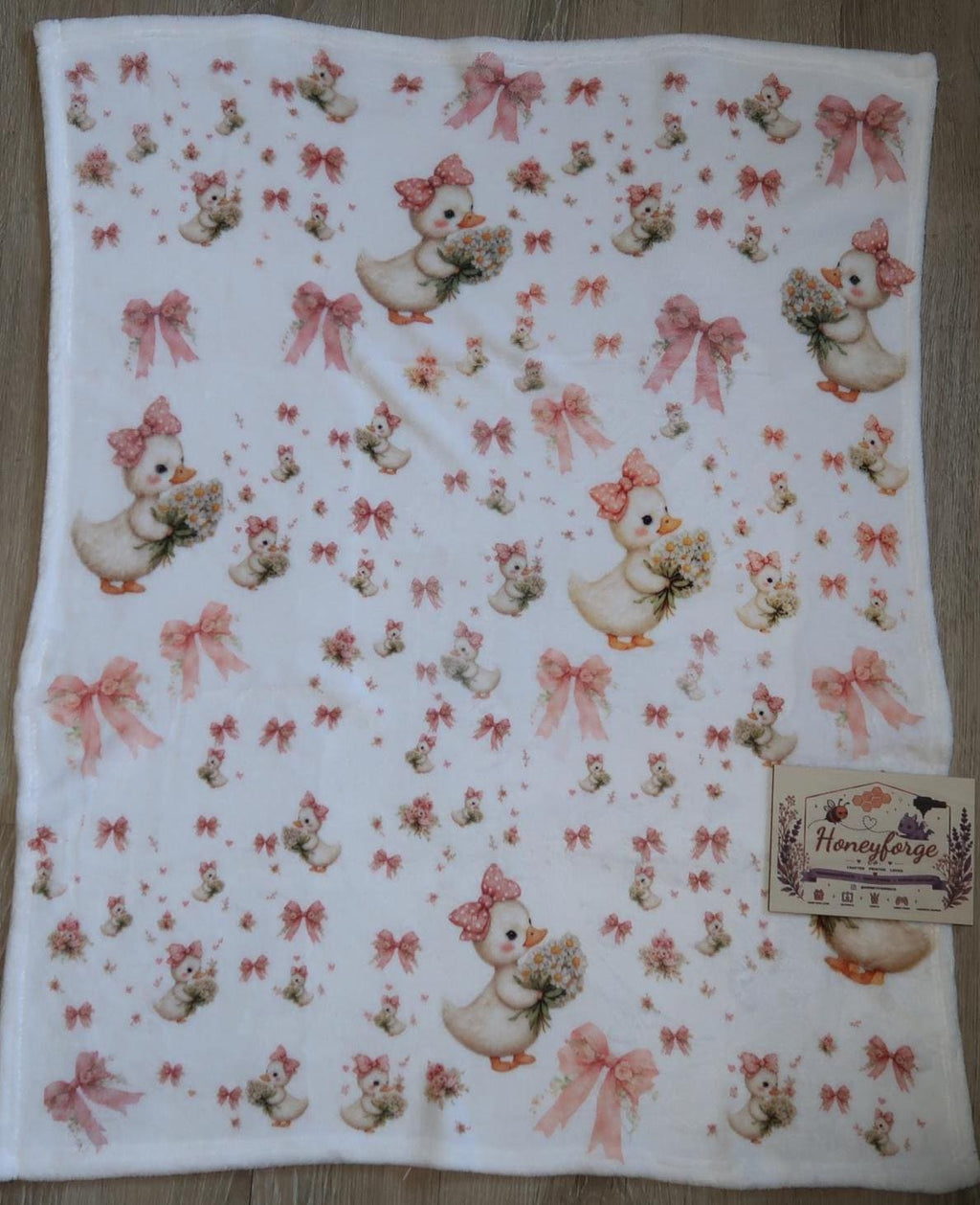 Personalized Duck Floral Baby Blanket | Pink Bow Nursery Plush Fleece