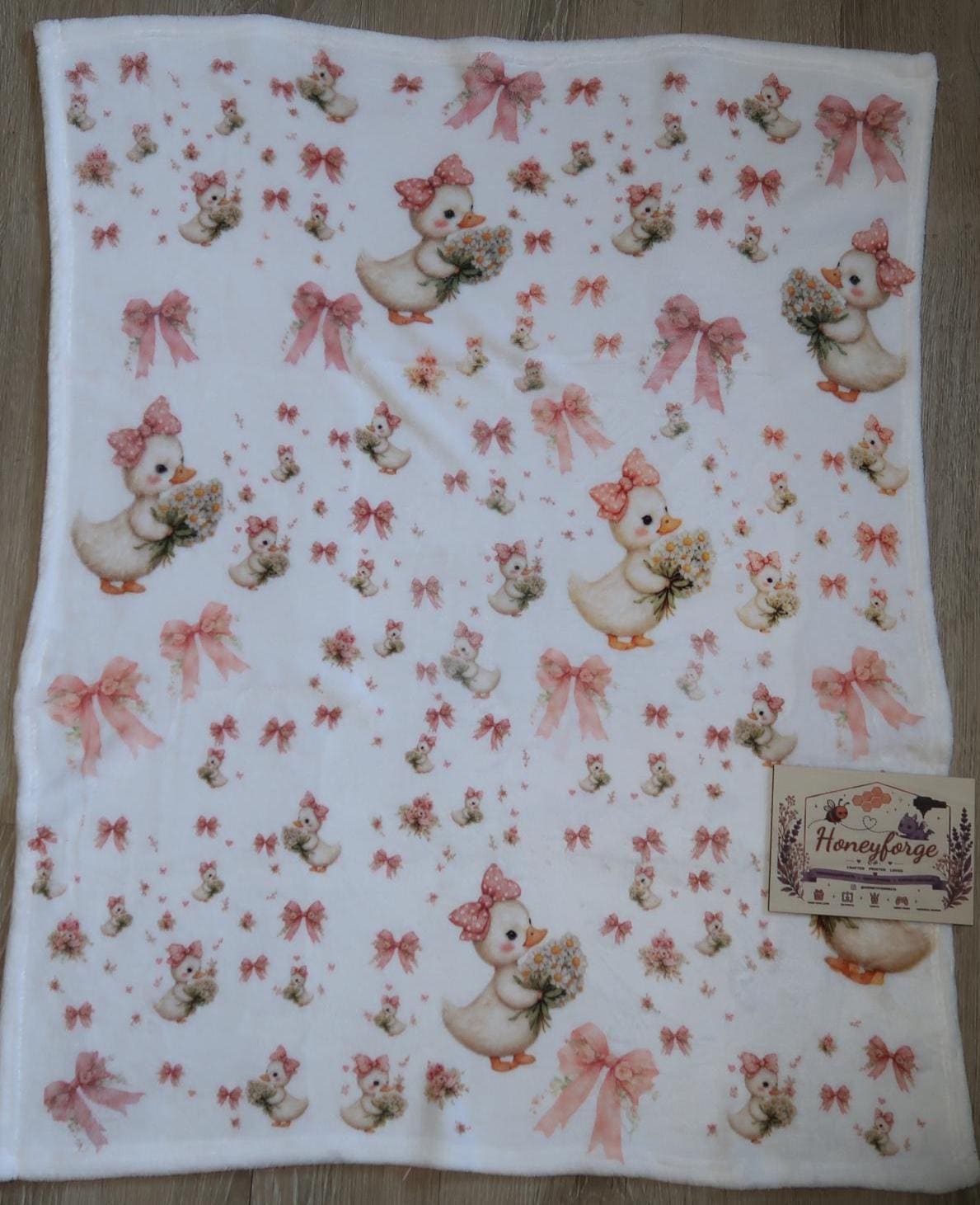 Personalized Duck Floral Baby Blanket | Pink Bow Nursery Plush Fleece