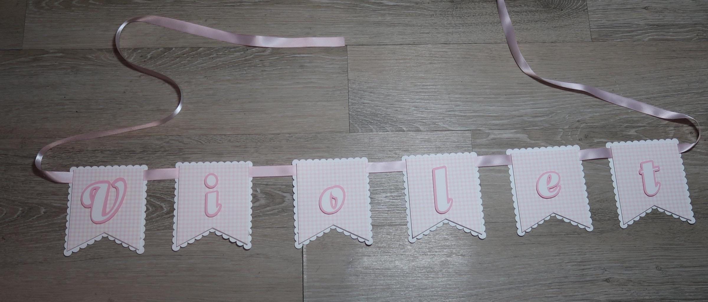 Personalized Goose Pink Gingham Birthday Banner | Baby Girl Party Decorations