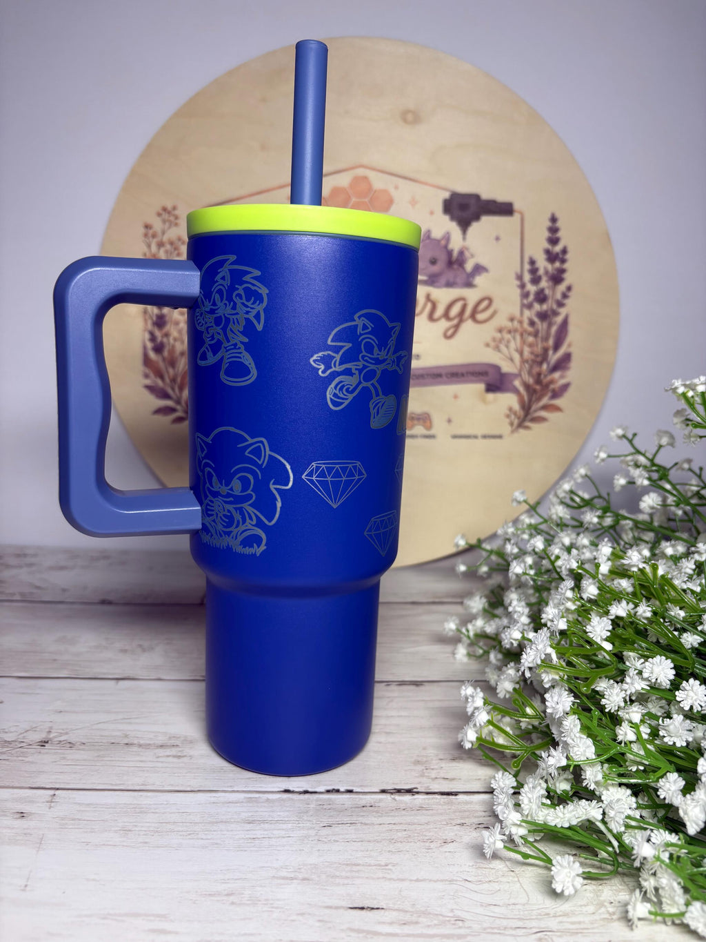 Personalized Sonic Engraved 24 oz Tumbler | Custom Name Laser Engraved Cup