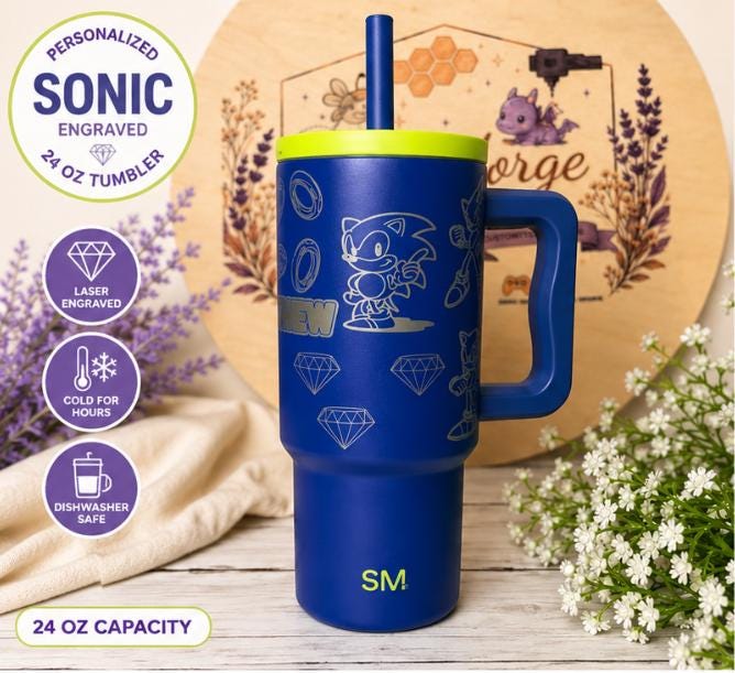 Personalized Sonic Engraved 24 oz Tumbler | Custom Name Laser Engraved Cup