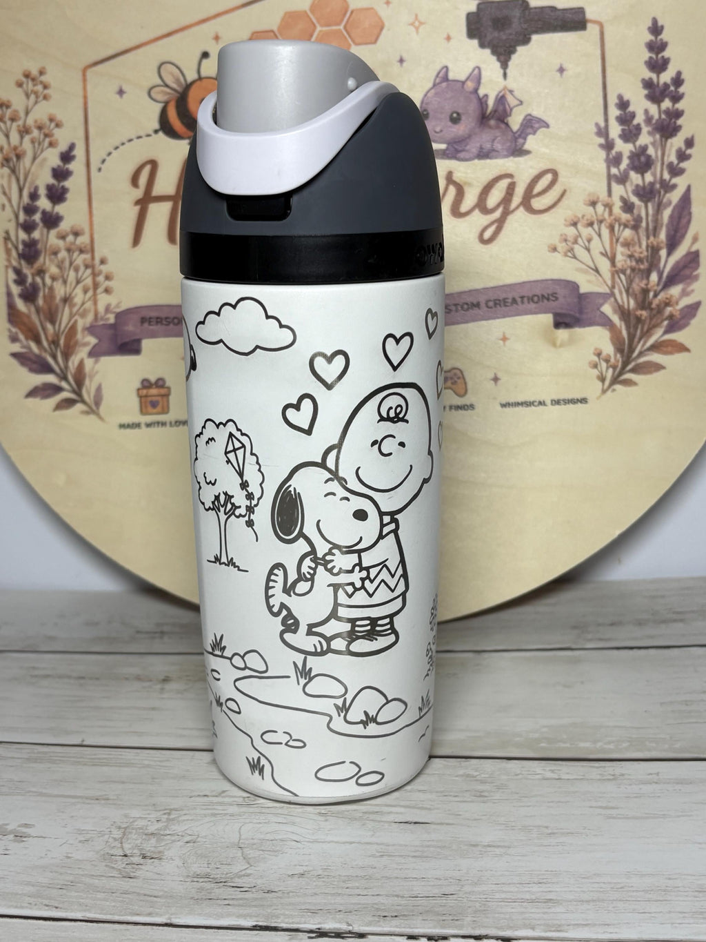Peanuts Inspired Water Bottle | Laser Engraved Gift | Custom Name
