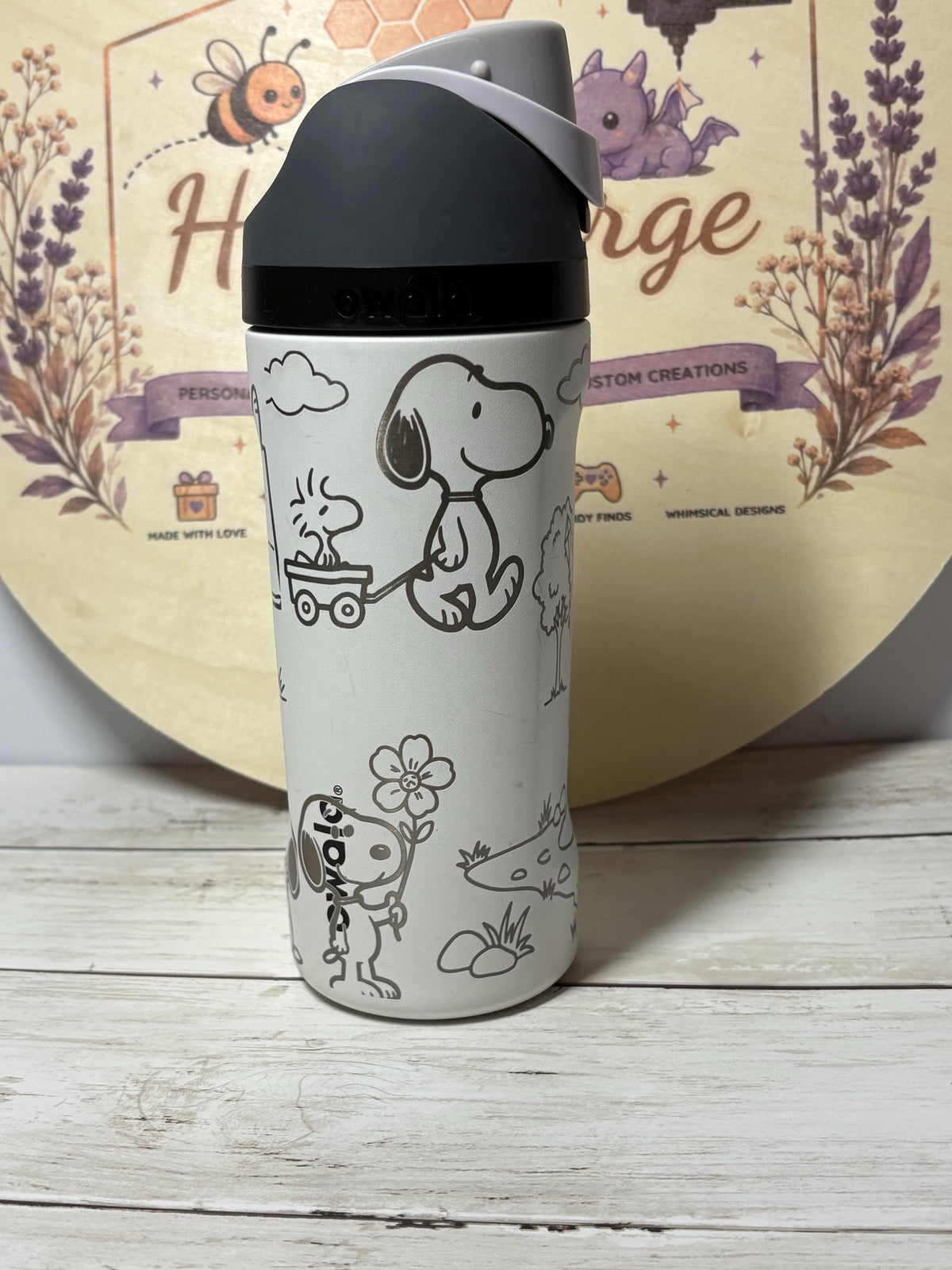 Peanuts Inspired Water Bottle | Laser Engraved Gift | Custom Name