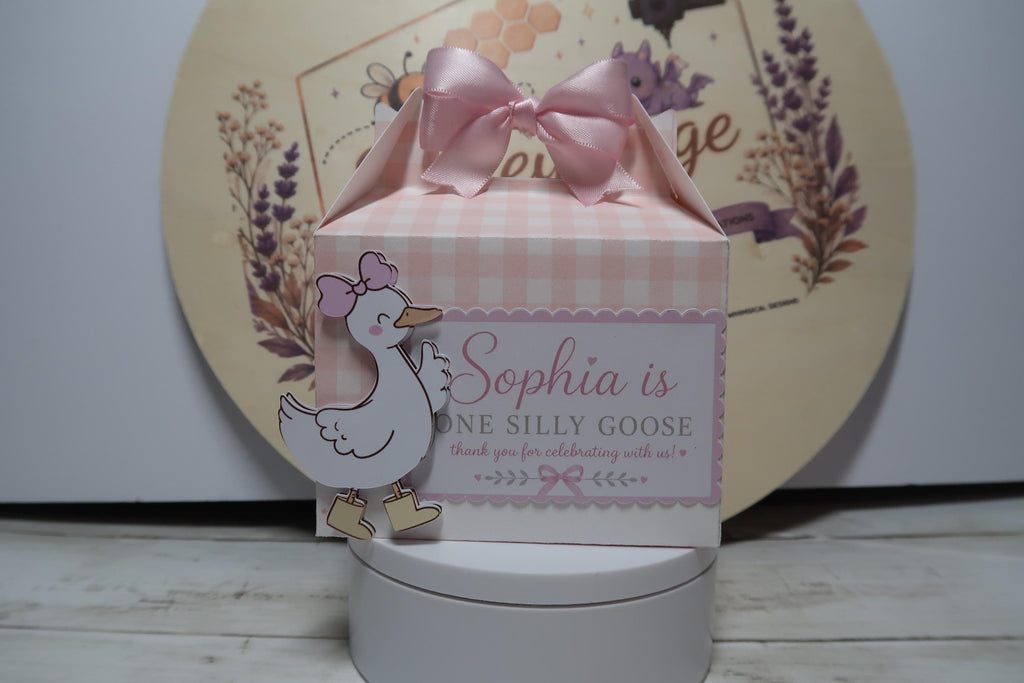 Personalized Goose Birthday Favor Box | One Silly Goose Party Box |Goose Birthday Decorations | Pink Bow Party Favor