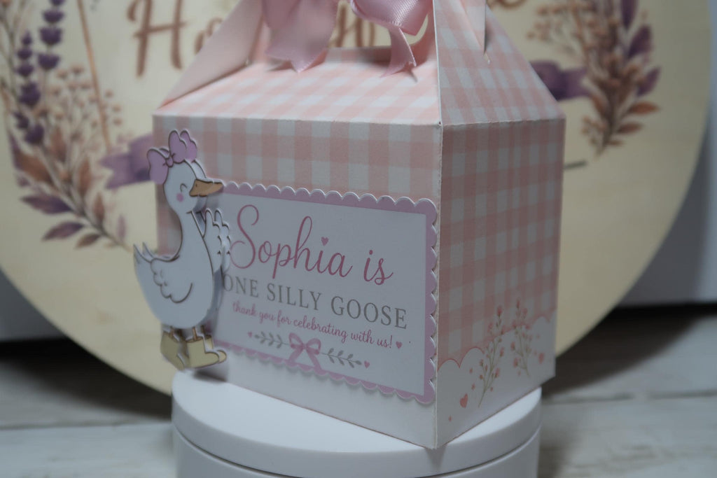 Personalized Goose Birthday Favor Box | One Silly Goose Party Box |Goose Birthday Decorations | Pink Bow Party Favor
