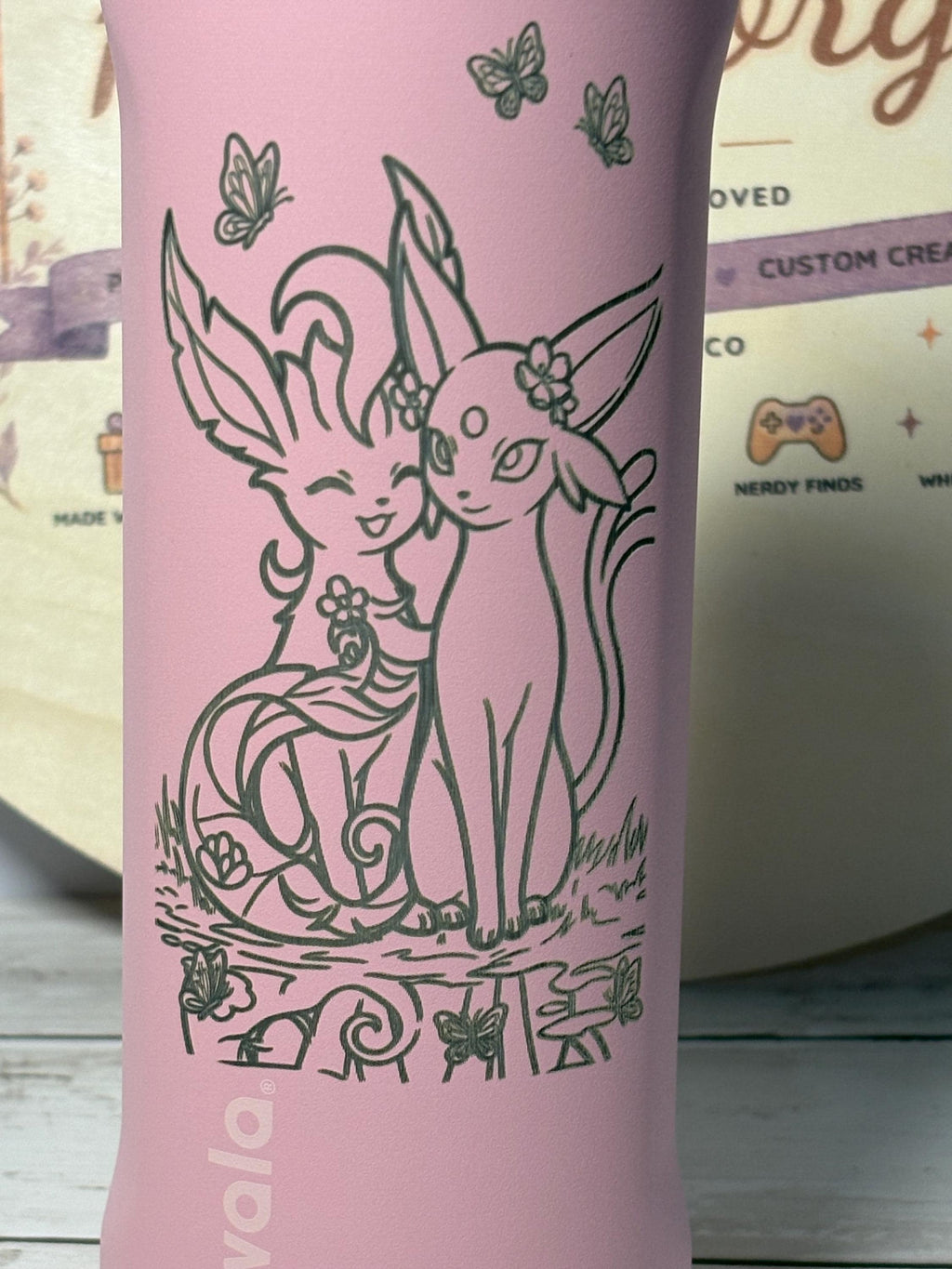 Engraved Pink Owala 24oz FreeSip Water Bottle | Floral Eeveelution Inspired Tumbler | Laser Engraved Gift for Pokémon Fans