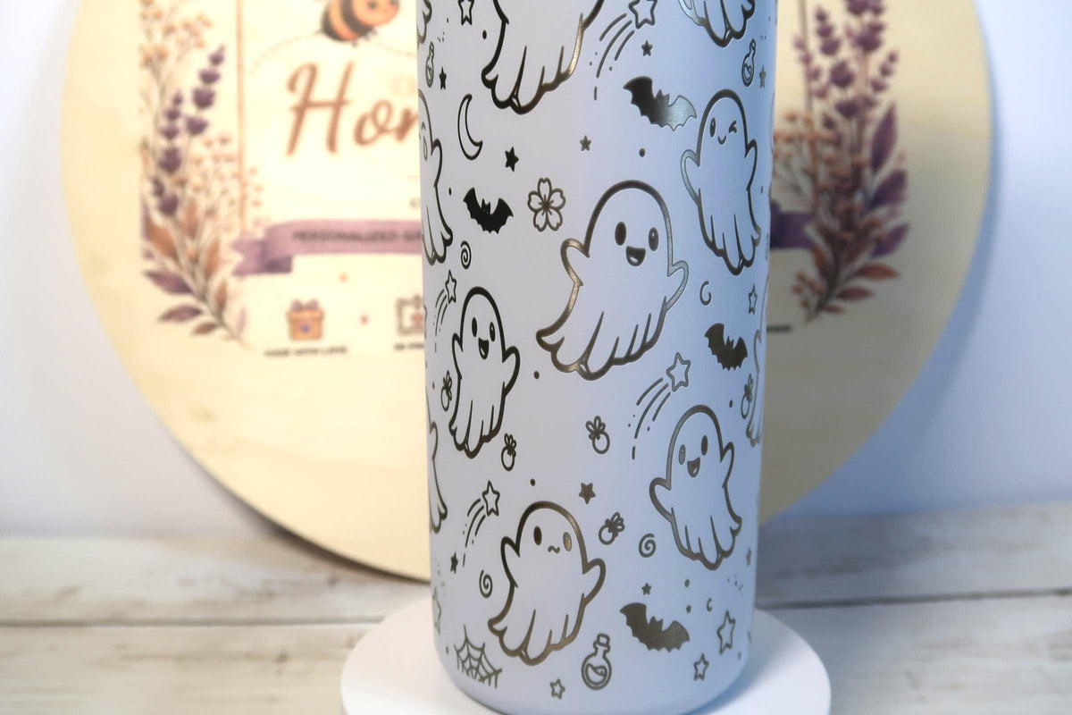Owala FreeSip 24oz Halloween Ghost Water Bottle | Laser Engraved Stainless Steel Tumbler