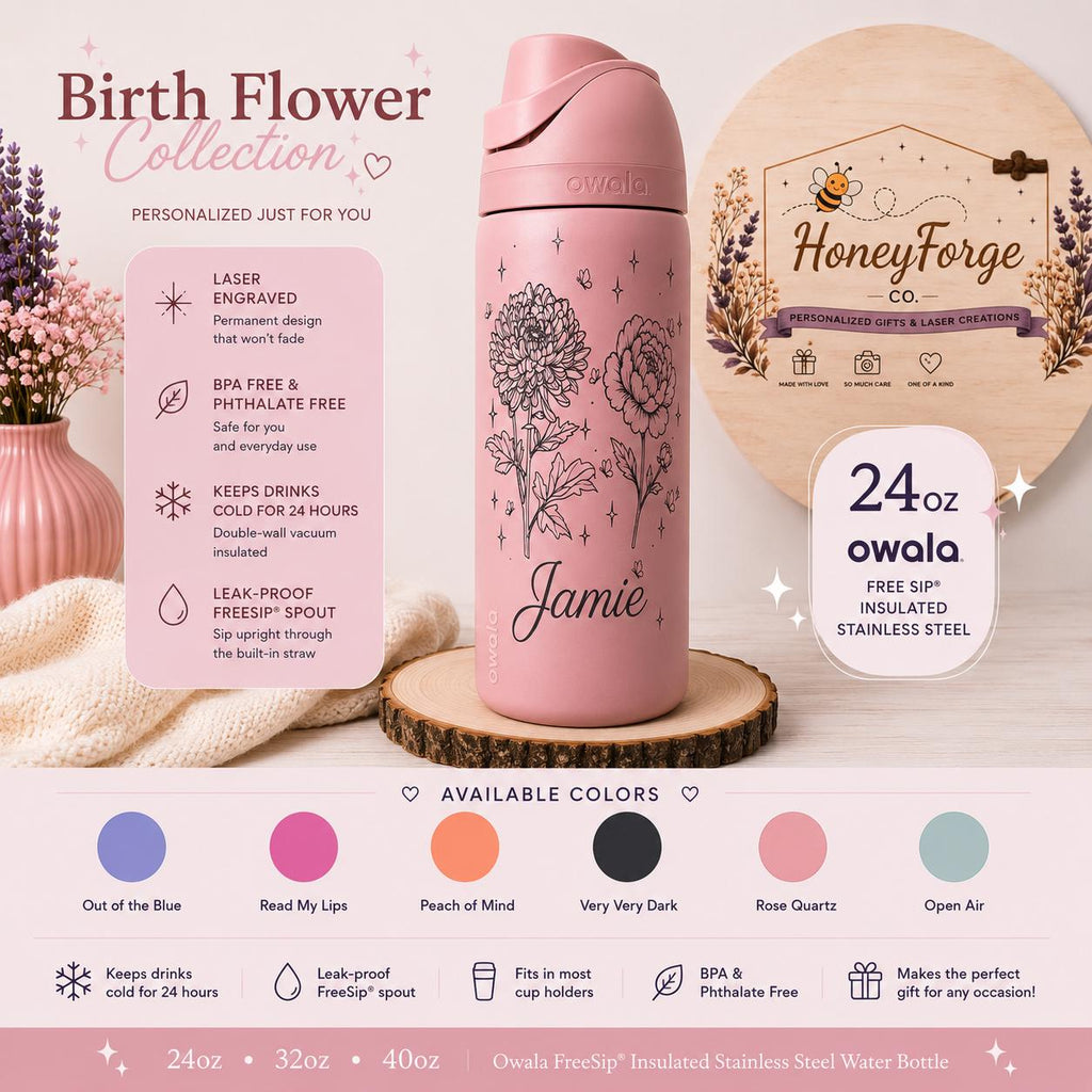 Personalized Birth Flower Owala FreeSip