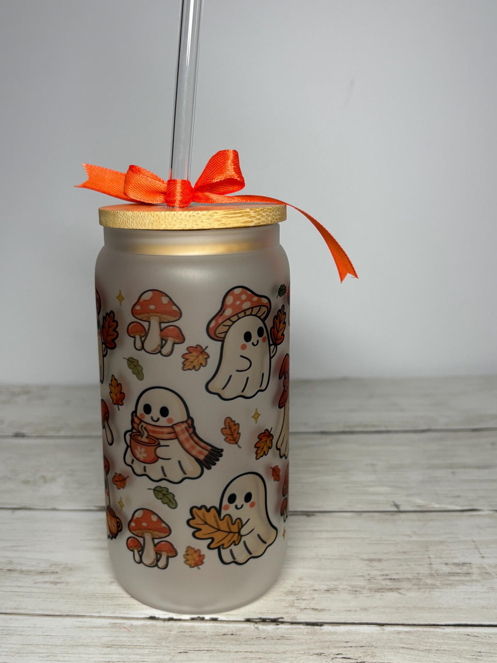 Ghost Fall Frosted Glass Can Bundle | Kawaii Halloween Pumpkin Coffee Cups (Set of 2)