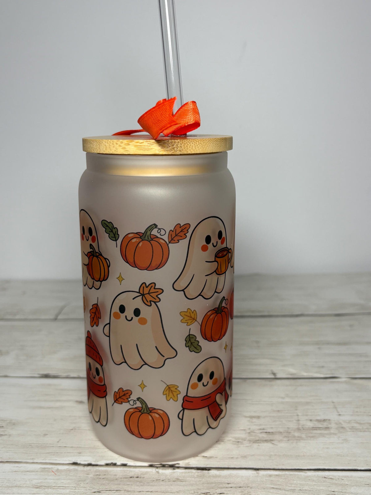 Ghost Fall Frosted Glass Can Bundle | Kawaii Halloween Pumpkin Coffee Cups (Set of 2)