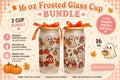 Ghost Fall Frosted Glass Can Bundle | Kawaii Halloween Pumpkin Coffee Cups (Set of 2)