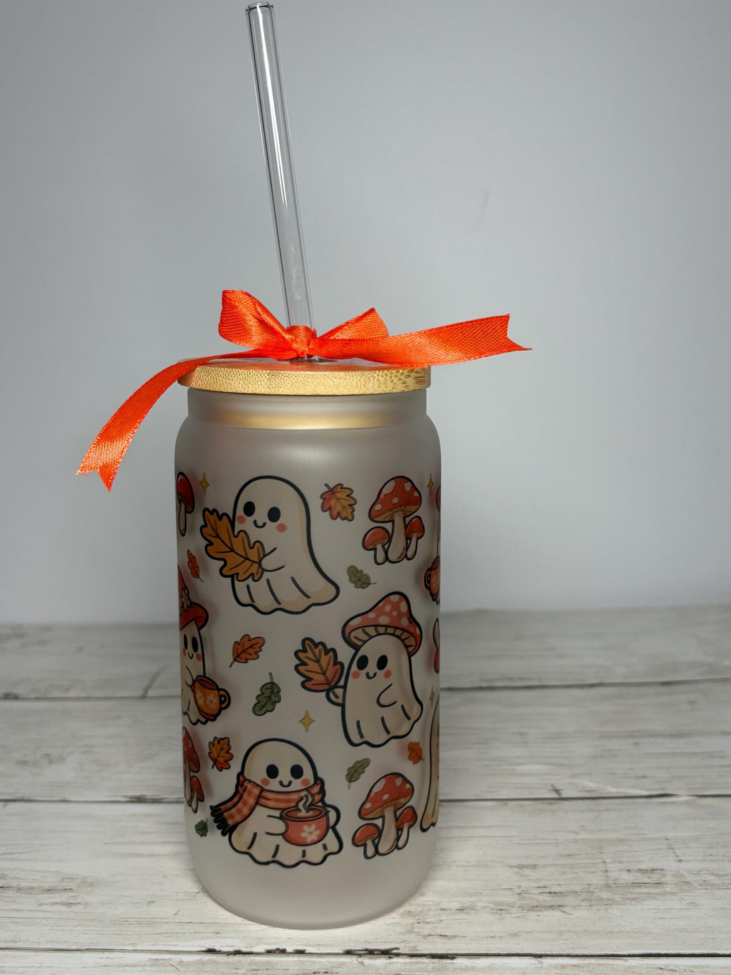 Ghost Fall Frosted Glass Can Bundle | Kawaii Halloween Pumpkin Coffee Cups (Set of 2)