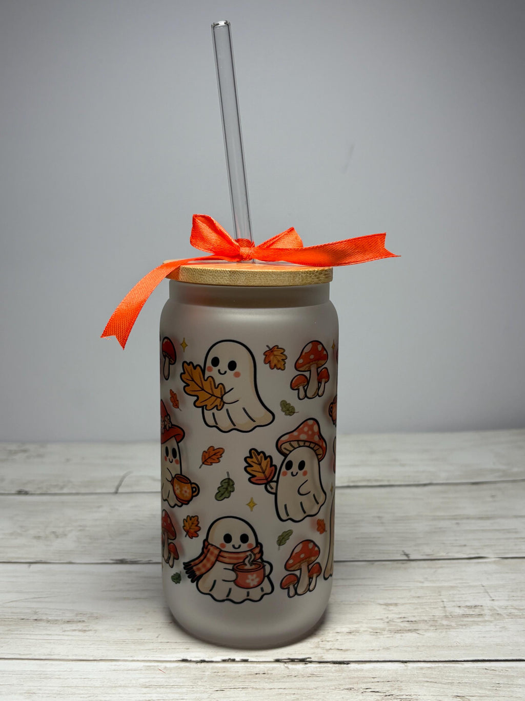 Ghost Fall Frosted Glass Can Bundle | Kawaii Halloween Pumpkin Coffee Cups (Set of 2)