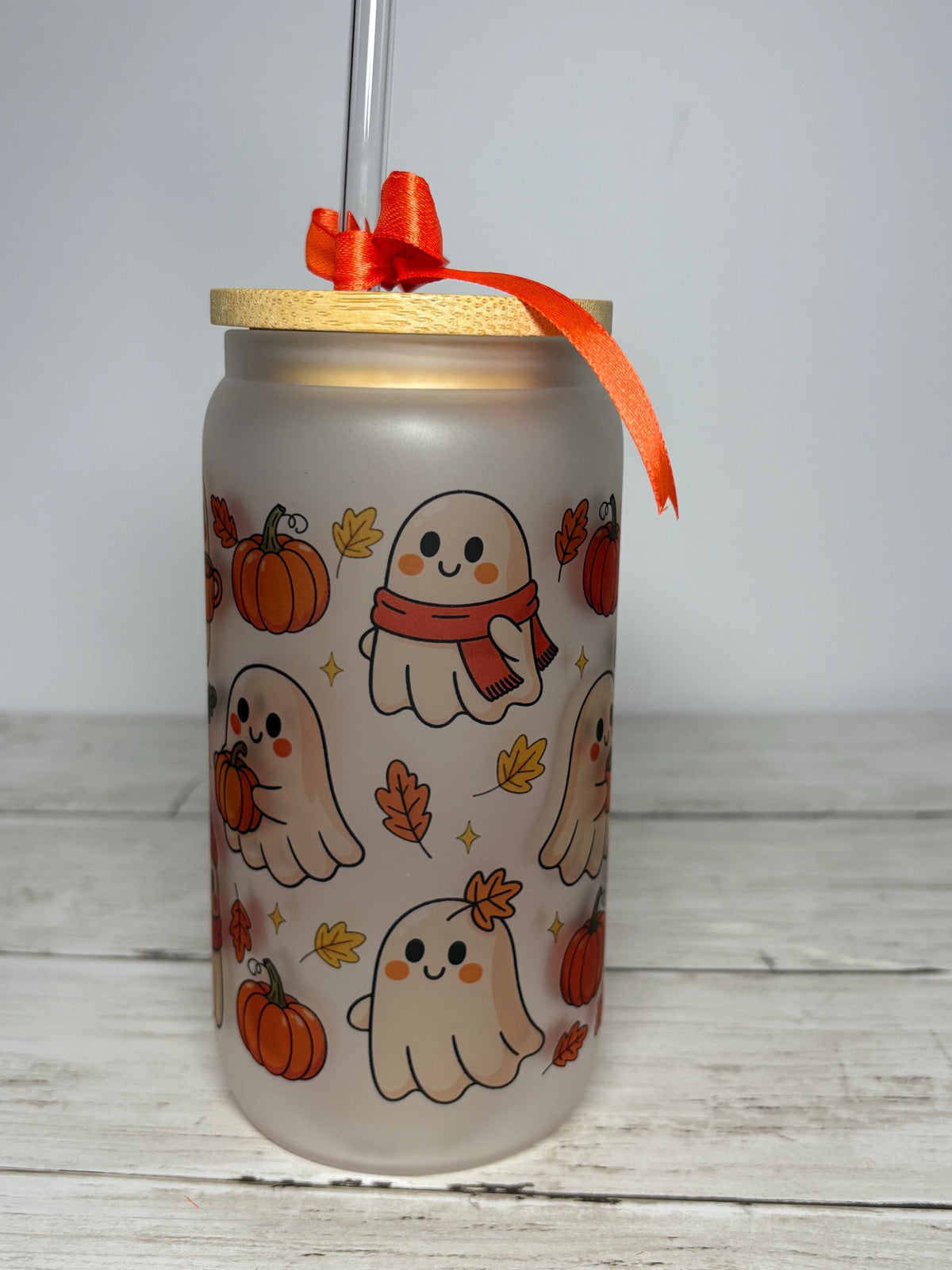 Ghost Fall Frosted Glass Can Bundle | Kawaii Halloween Pumpkin Coffee Cups (Set of 2)