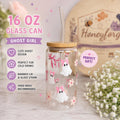 Personalized Ghost Girl Glass Can | 16oz Halloween Tumbler, Bamboo Lid, Glass Straw