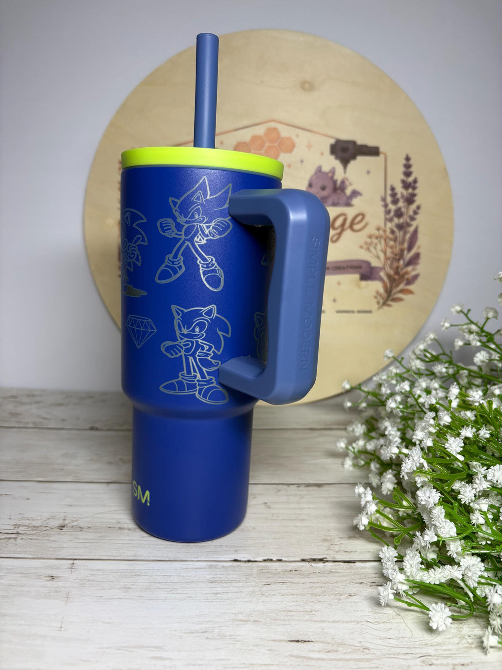 Personalized Sonic Engraved 24 oz Tumbler | Custom Name Laser Engraved Cup