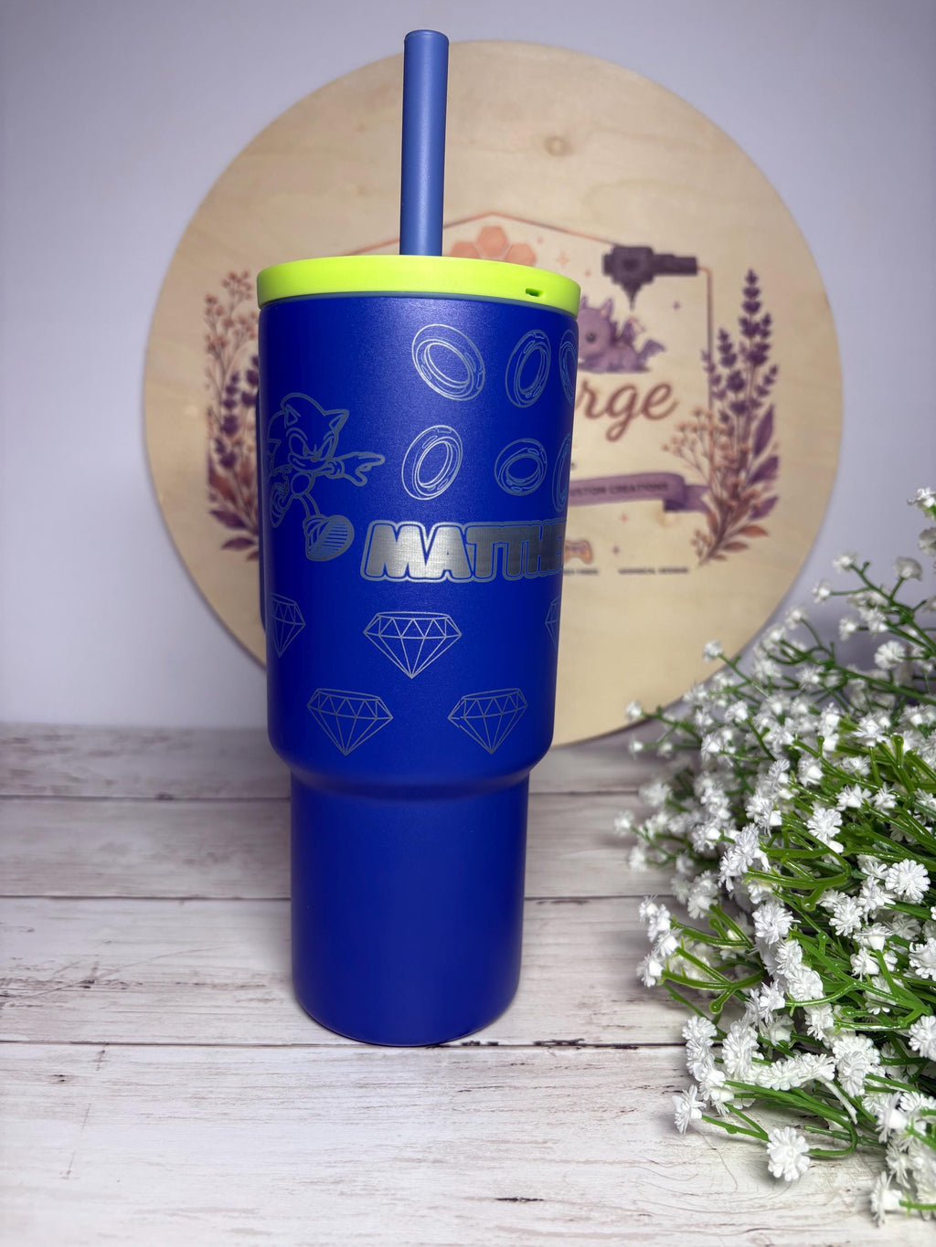 Personalized Sonic Engraved 24 oz Tumbler | Custom Name Laser Engraved Cup