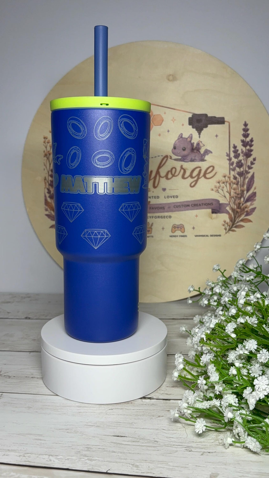 Personalized Sonic Engraved 24 oz Tumbler | Custom Name Laser Engraved Cup